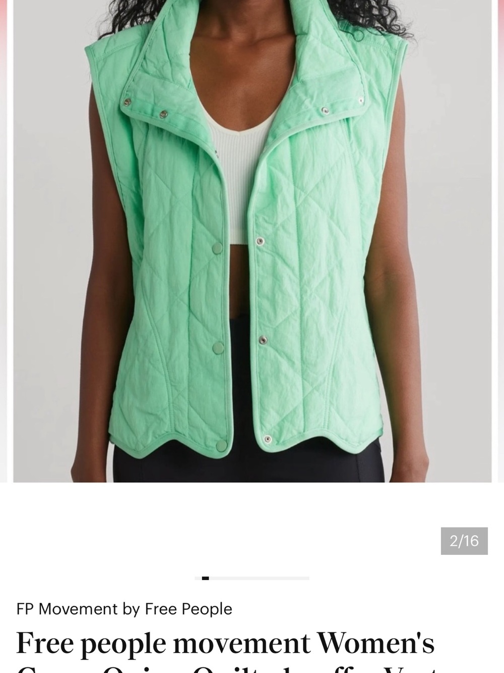 Free People Quilted Mint Green Sleeveless Vest